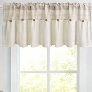 2 Cream and Tan Valances with Button Accents